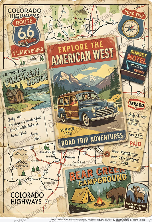 A4 Explore the American West Decoupage Rice Paper (DC961)