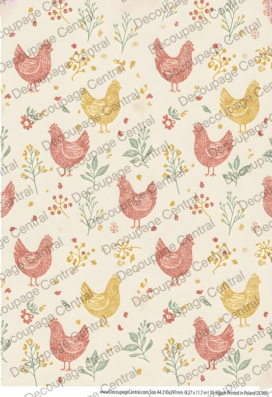 A4 Farmhouse Hen Toss Decoupage Rice Paper (DC969)