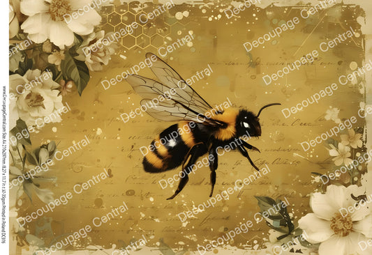 A4 Golden Bee in Bloom Decoupage Rice Paper (DC976)
