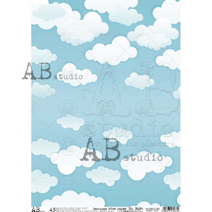 A3 Partly Cloudy Decoupage Rice Paper (AB Studio no 3634)