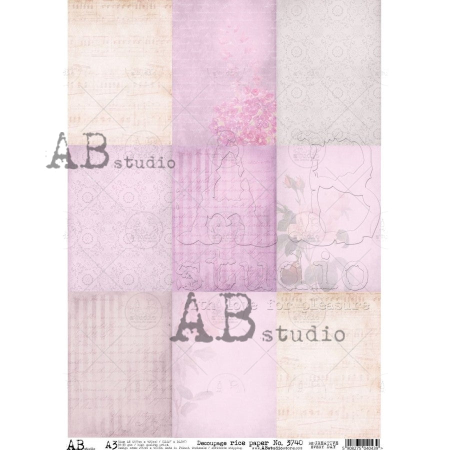A3 Blush & Lace Collage Decoupage Rice Paper (AB Studio ID-3740)