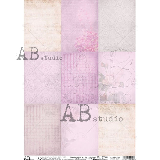 A3 Blush & Lace Collage Decoupage Rice Paper (AB Studio ID-3740)