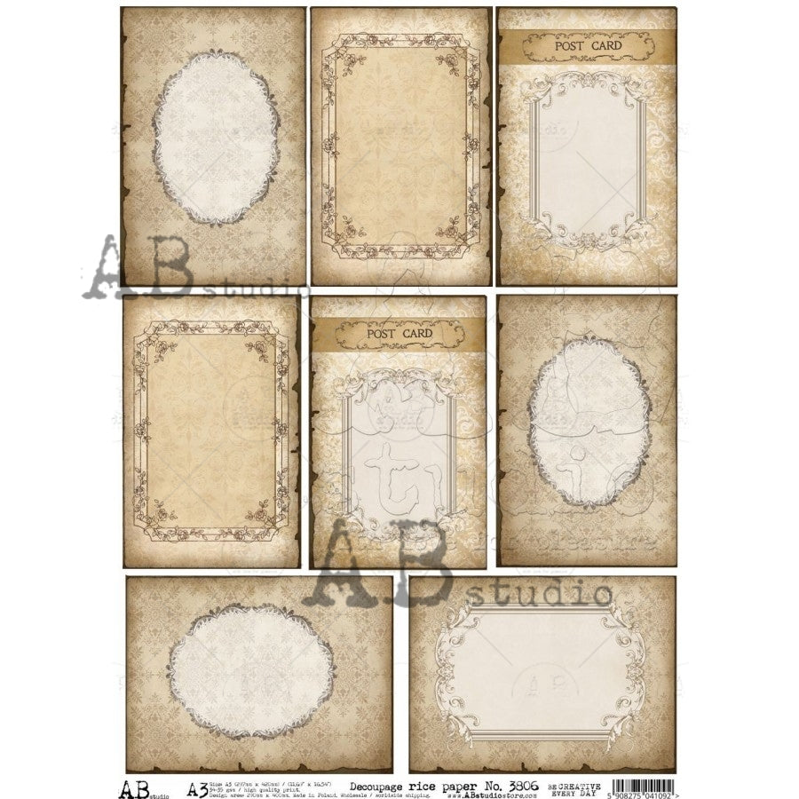 A3 Antique Frames Decoupage Rice Paper (AB Studio ID-3806)