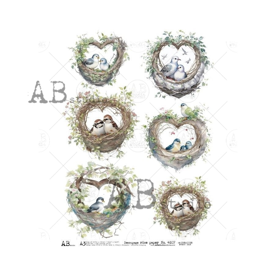 A3 Nestled with Love Decoupage Rice Paper (AB Studio ID-4107)