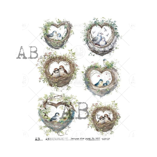 A3 Nestled with Love Decoupage Rice Paper (AB Studio ID-4107)