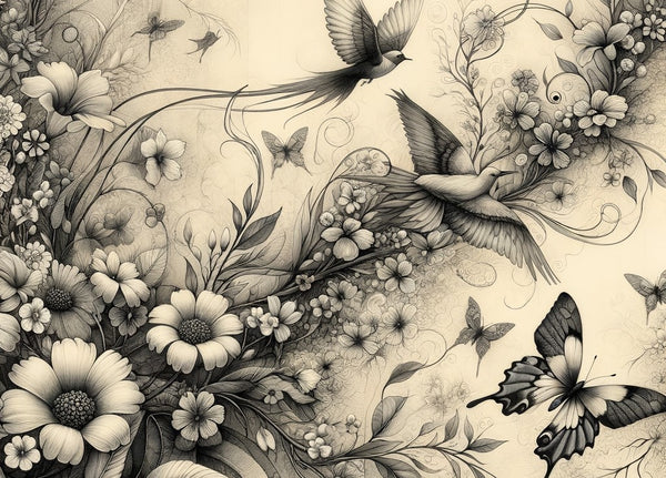 Botanicals in Black and White - 11.7" x 16.5" A3 Size Decoupage Paper - Mint by Michelle