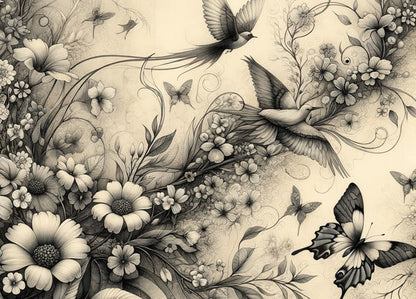 Botanicals in Black and White - 11.7" x 16.5" A3 Size Decoupage Paper - Mint by Michelle
