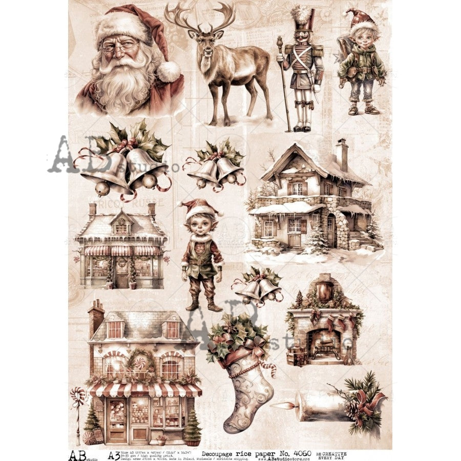 A3 Vintage Holiday Ephemera II Decoupage Rice Paper (AB Studio No4060)