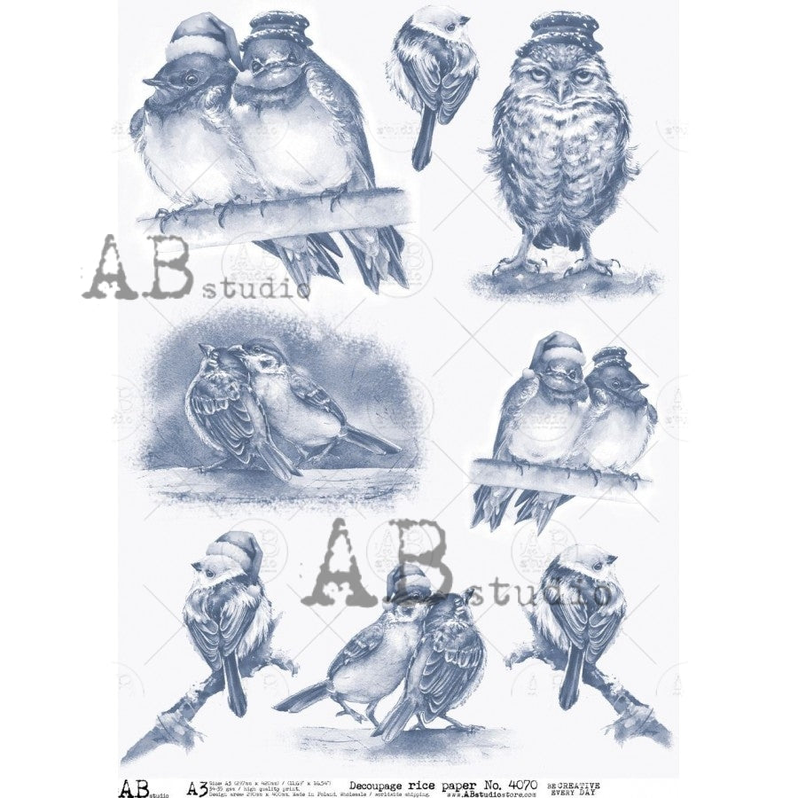 A3 Winter Birds Collection Decoupage Rice Paper (AB Studio No4070)