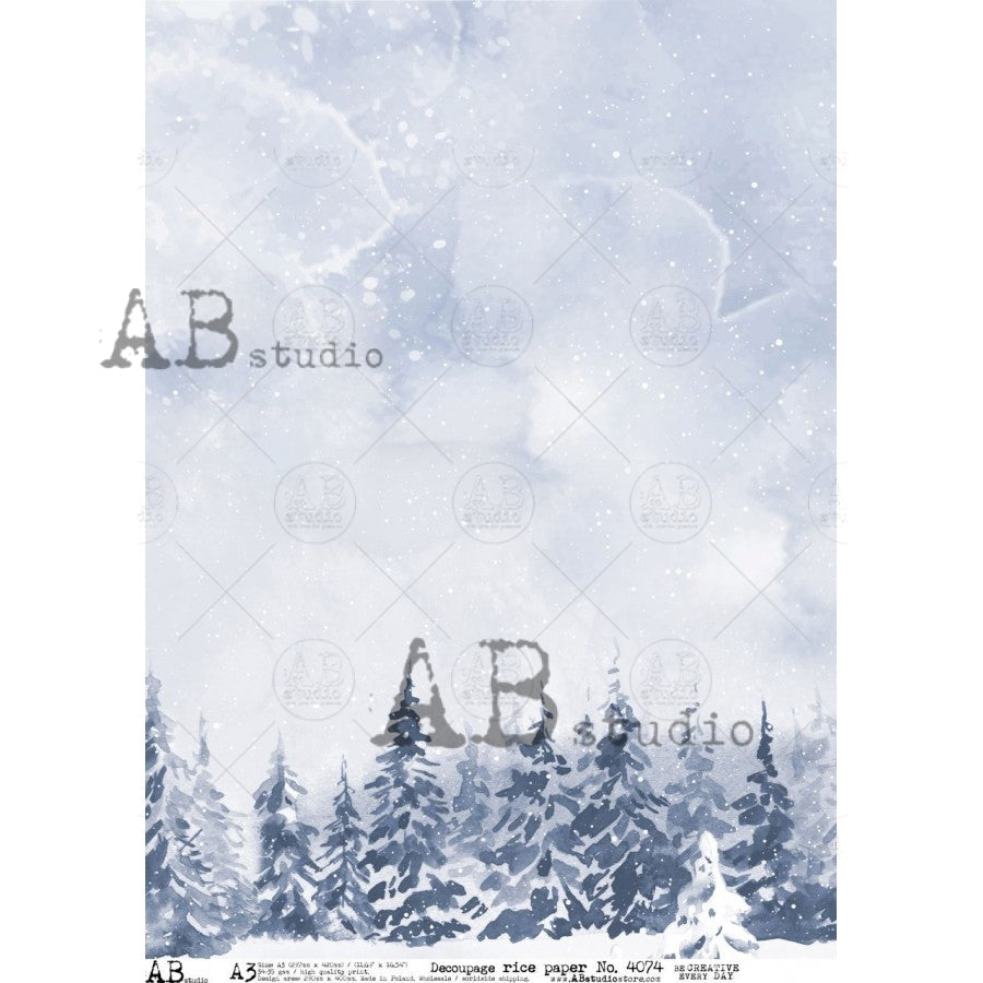 A3 Winter Forest Background Decoupage Rice Paper (AB Studio No4074)