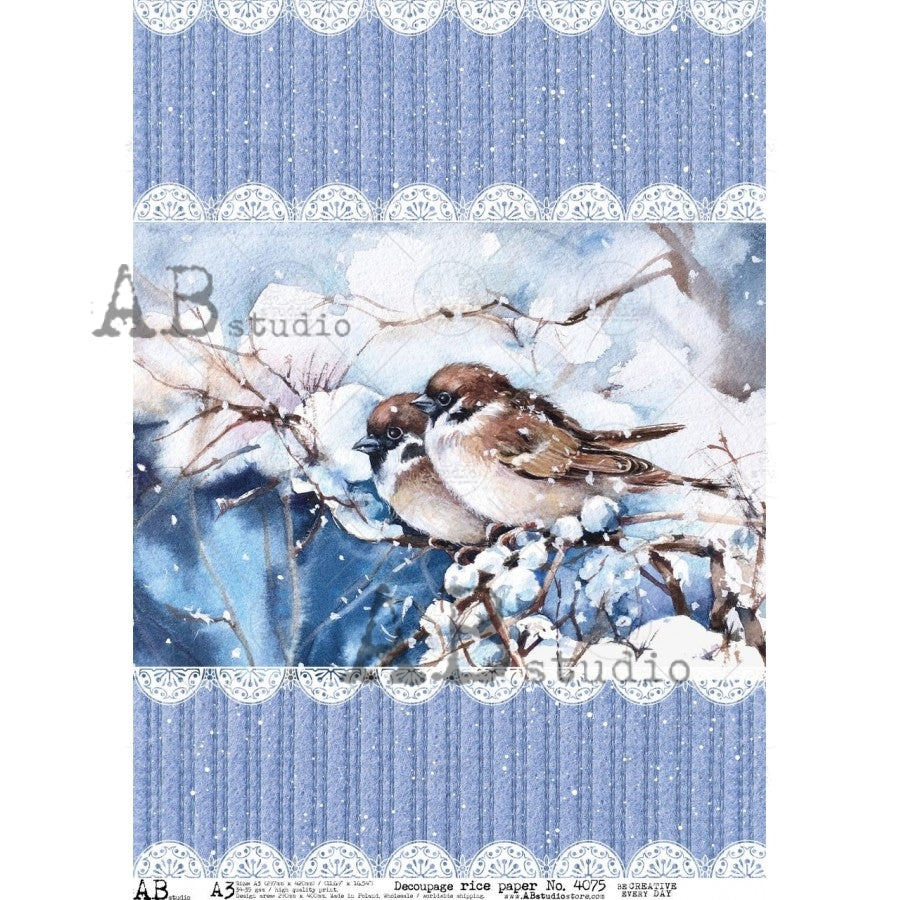 A3 Winter Sparrows Background Decoupage Rice Paper (AB Studio No4075)