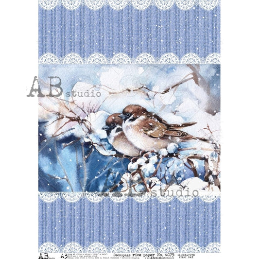 A3 Winter Sparrows Background Decoupage Rice Paper (AB Studio No4075)
