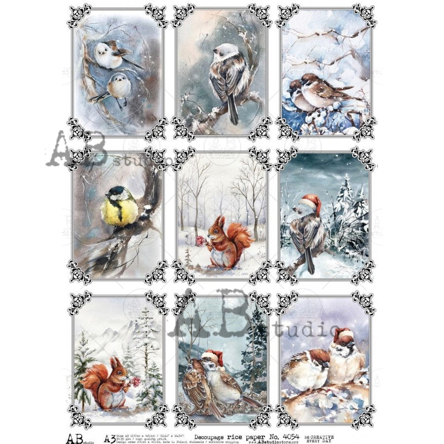A3 Woodland Winter Friends Decoupage Rice Paper (AB Studio No4054)
